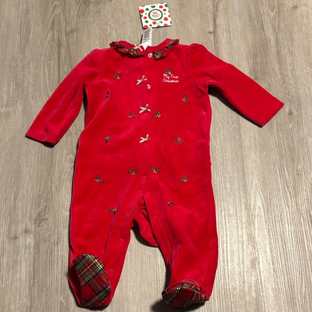 Little‎ Me First Christmas Red Baby Footie with Embroidered Accents